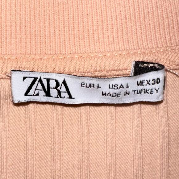 Zara Light Pink Collared Ribbed Cropped Baby Polo Top Size Large - Picture 2 of 10